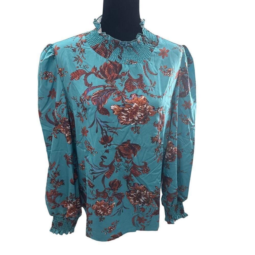 Long-sleeved Women's Blouse Jade and Brown xl